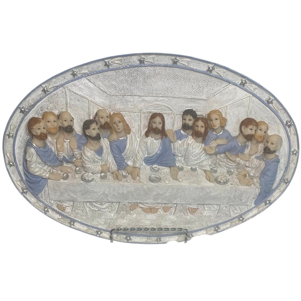 Vintage Oval The Last Supper 3D Resin Table Desk Plaque Religious Art 13x8